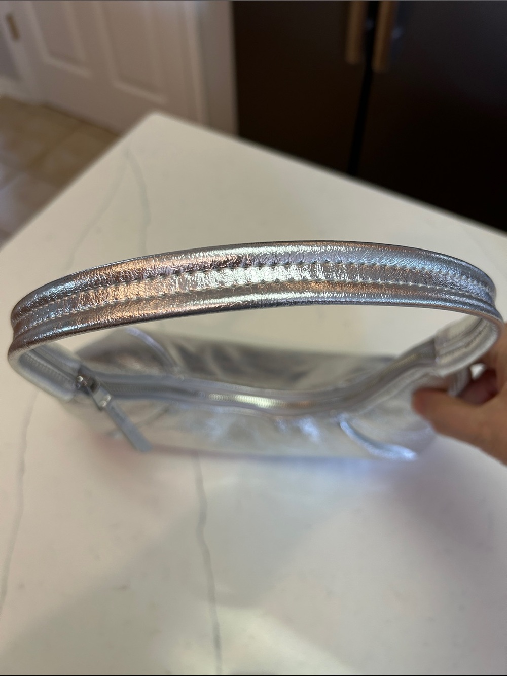 Zara Metallic Silver Crescent Shoulder Bag - Picture 6 of 13